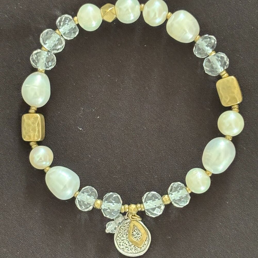 Silpada Sterling Silver Down To Earth Bracelet Brass Pearl Crystal